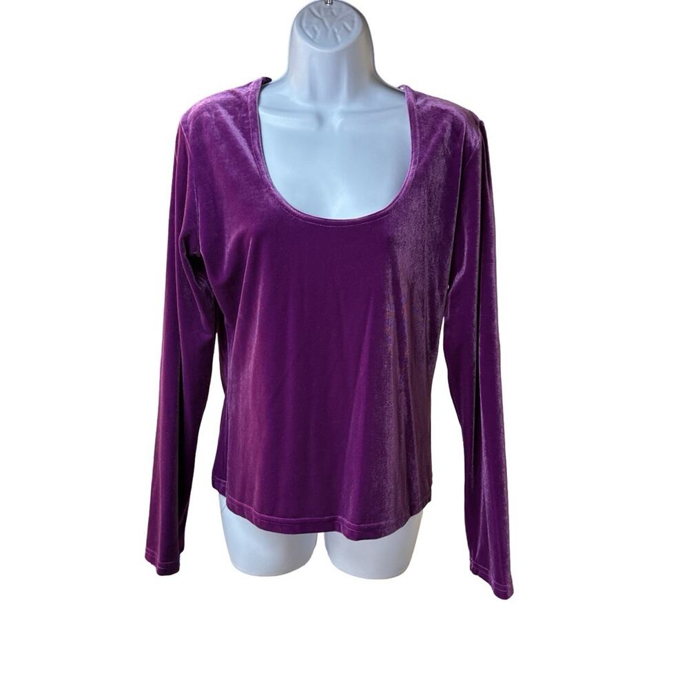 Gantos Velvet Top Womens L Plum Purple Long Sleeve Scoop Neck Stretch Blouse